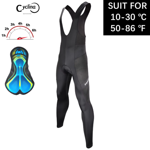 Cyclina Men's PRO Level Summer Cycling Bib Pants - Gel Pad, Long Tights for Road and MTB Riding